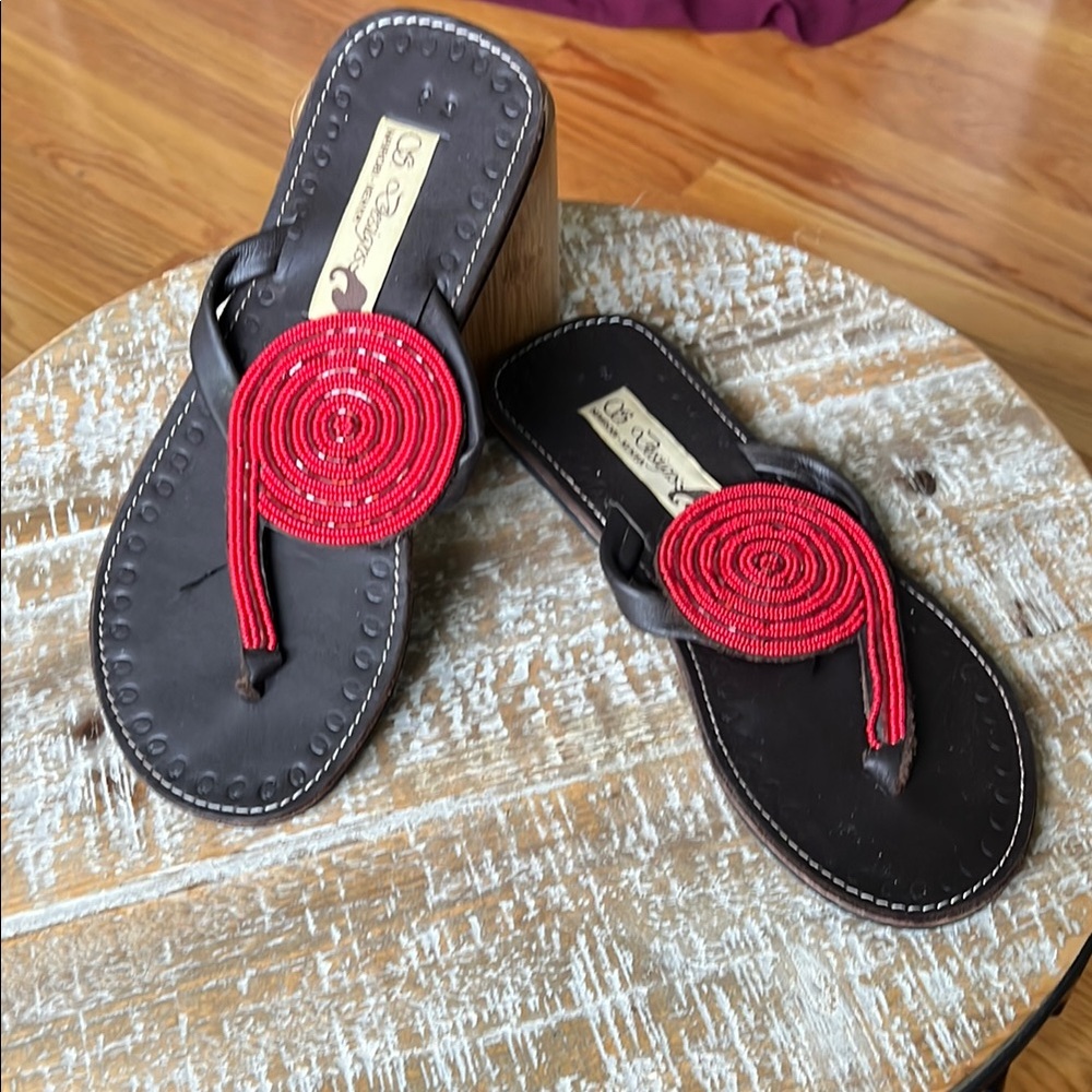 Hand Beaded Red Sandals from Kenya